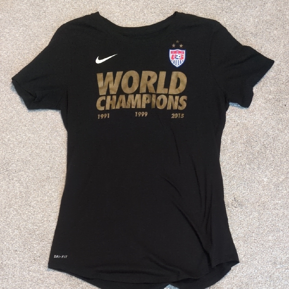 Nike Women's Black Tee with Gold World Champions Print